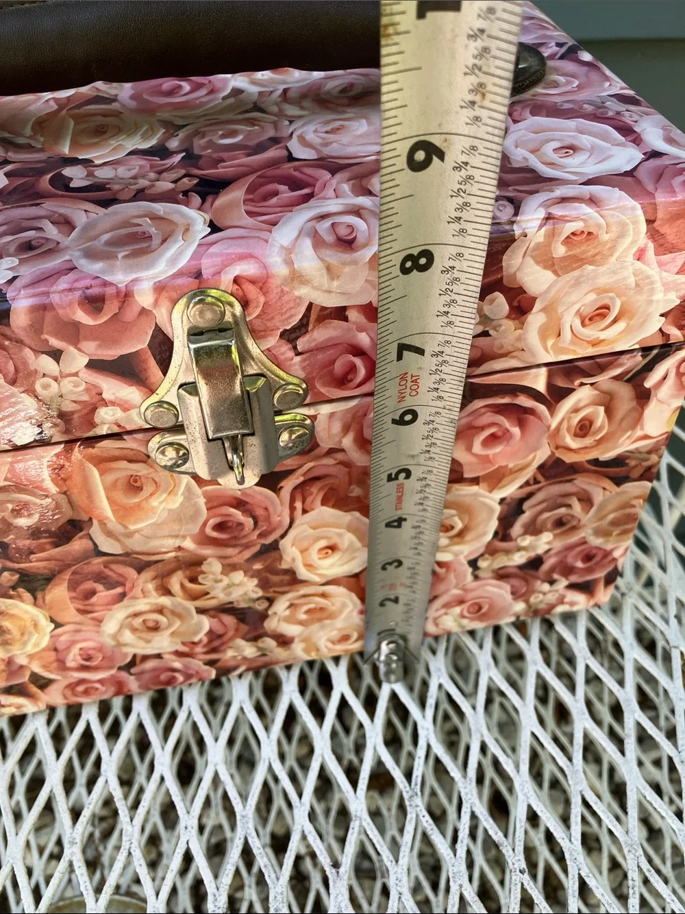 Pink Flowered Laminate Storage Box With Handle & Feet